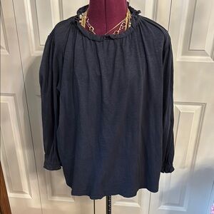 Velvet Blue Ruffled 3/4 Sleeve Blouse